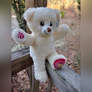 Build-A-Bear Cream Plush Teddy with Red Paw Accents